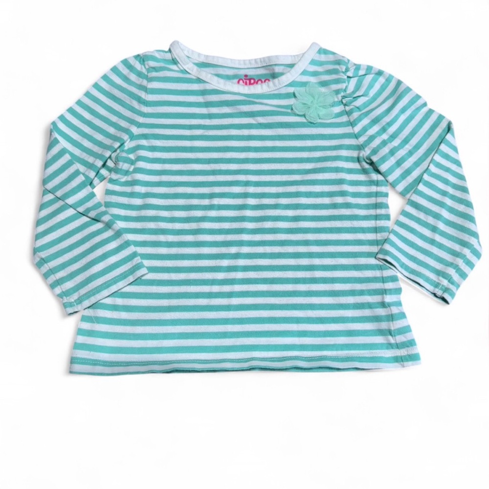Circo Mint Green White Striped Long‎ Sleeve Shirt Tulle Flower 2T